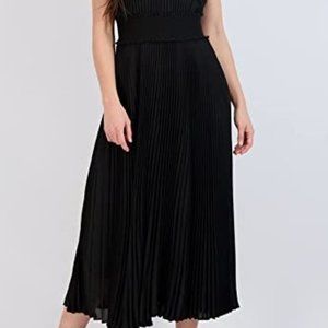 Nanette Lepore Frill Mock Neck Pleated Sleeveless Midi Dress Minimalist 6